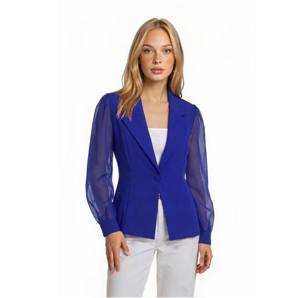 Alex Evenings Blazer Top Blouse Jacket Women's Size Medium 6 Royal Blue